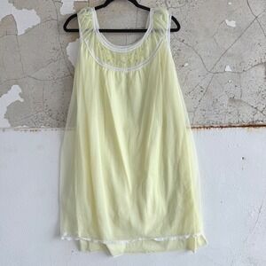 Vtg 60s Peignoir Nightgown Lace Embroidered Nylon Coquette Lingerie Union Tags L